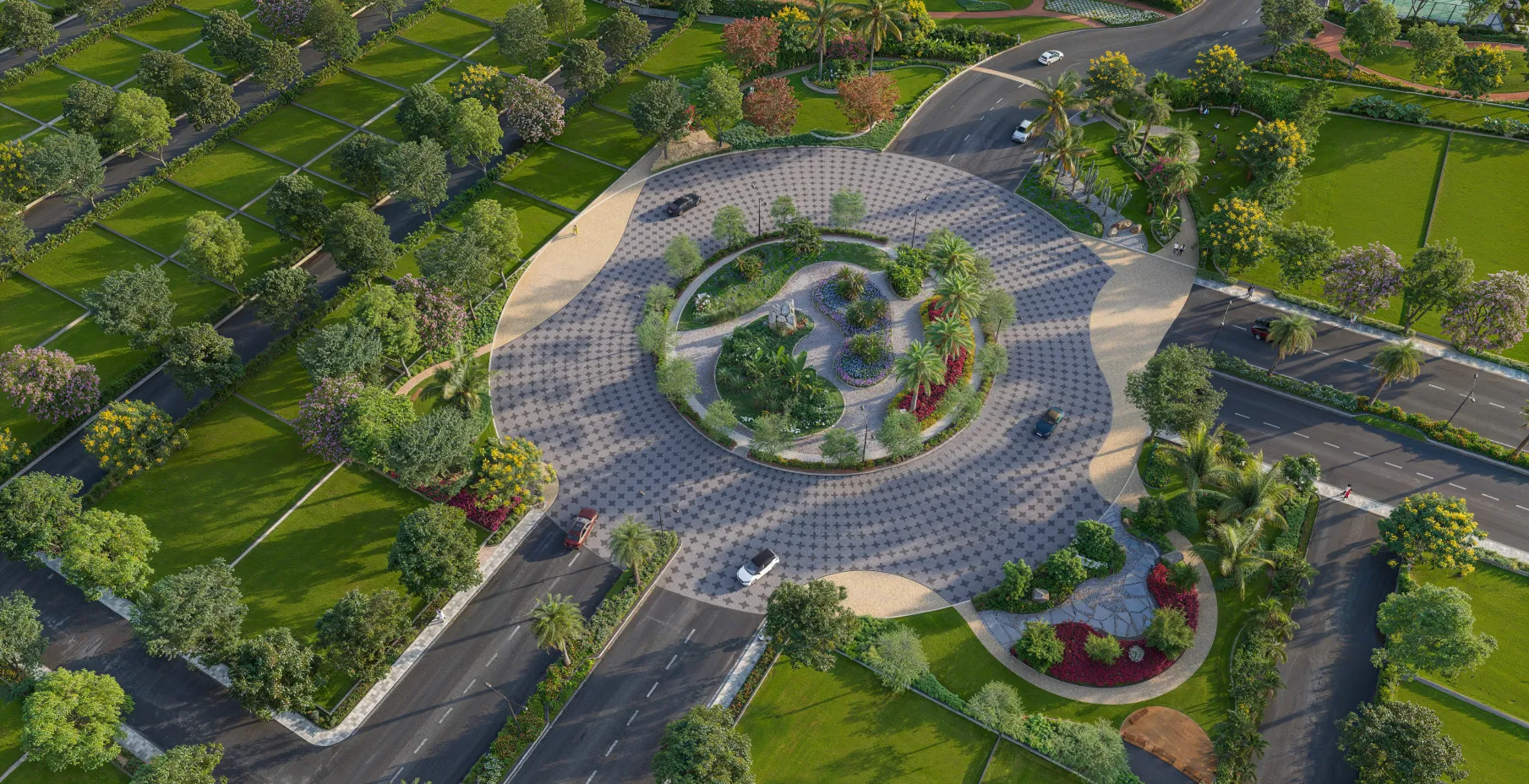 Northscape entrance roundabout and plotted landscape