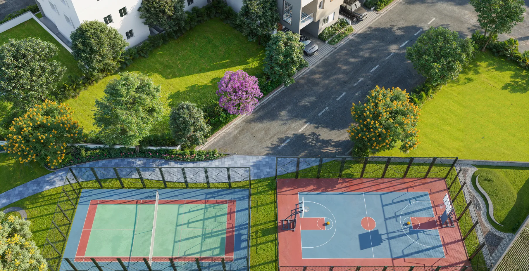 Northscape outdoor sports courts aerial view