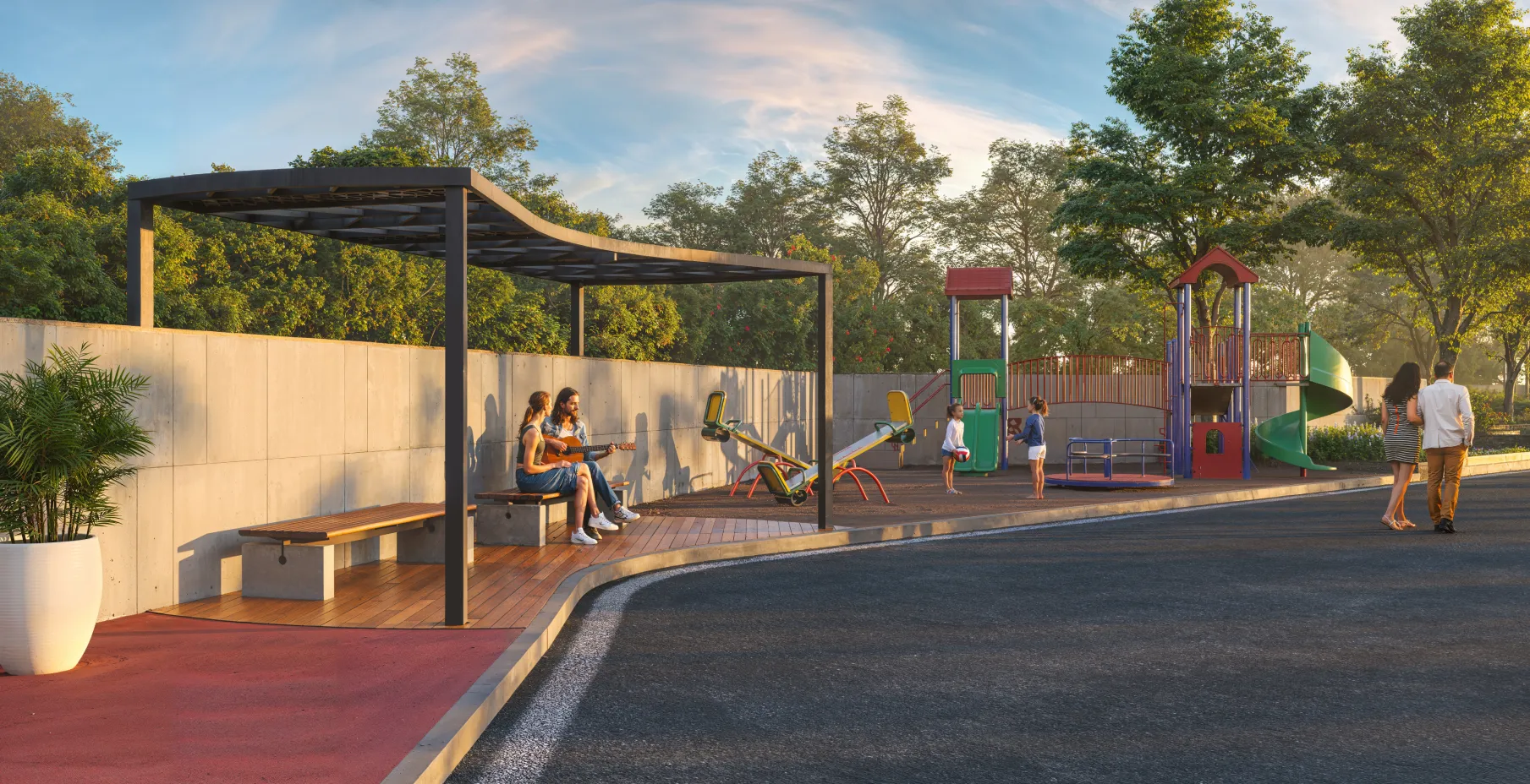 Northscape children's play area with shaded seating