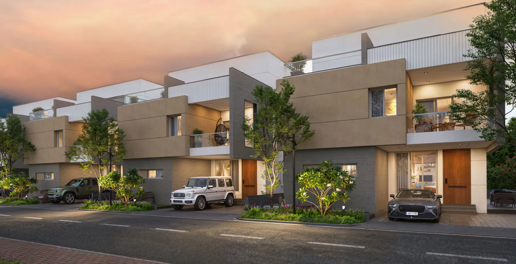 Northscape villa streetscape at dusk